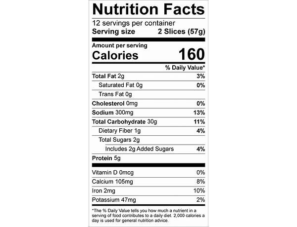White sandwich bread nutrition facts