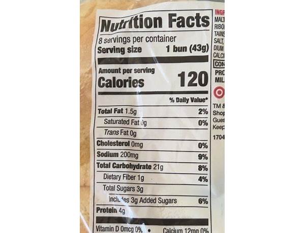 White sub bun 4pk food facts