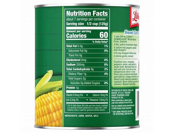 Whole kernel sweet corn food facts