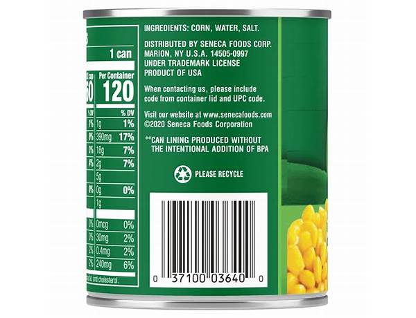 Whole kernel sweet corn nutrition facts