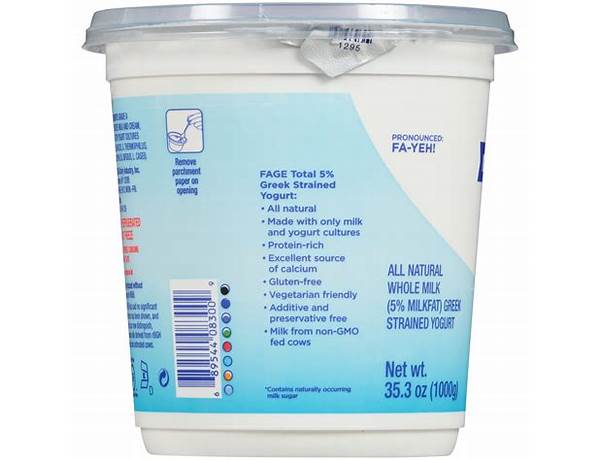 Whole milk 5% milkfat greek strained yogurt food facts