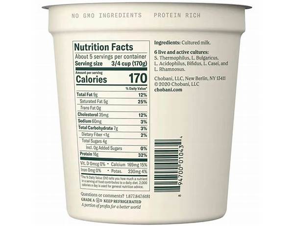 Whole milk greek yogurt, plain food facts