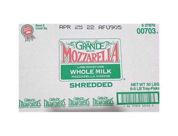 Whole milk mozzarella farmstyle shreds food facts
