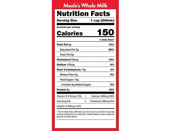 Whole milk nutrition facts