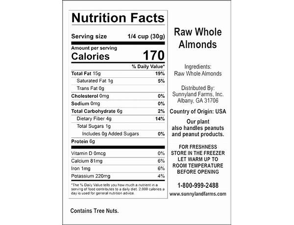 Whole natural almonds nutrition facts