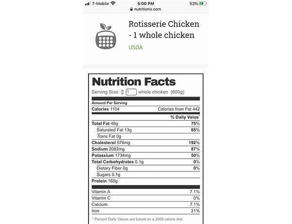 Whole rotisserie chicken nutrition facts