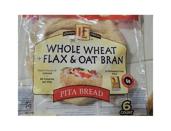 Whole wheat flax and oat bran pita bread food facts