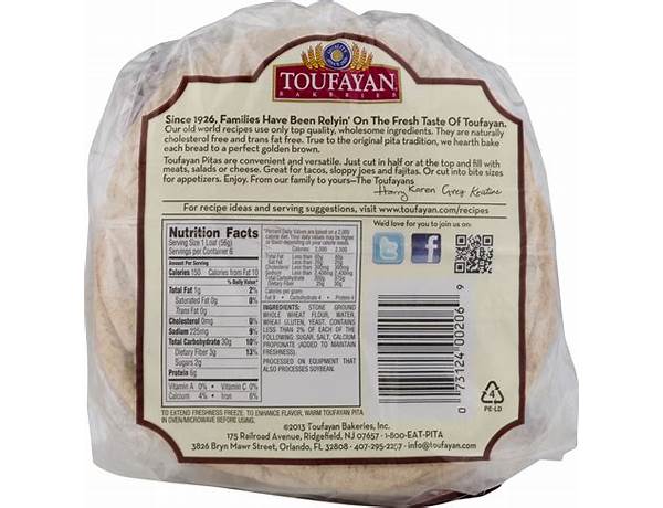 Whole wheat pita nutrition facts