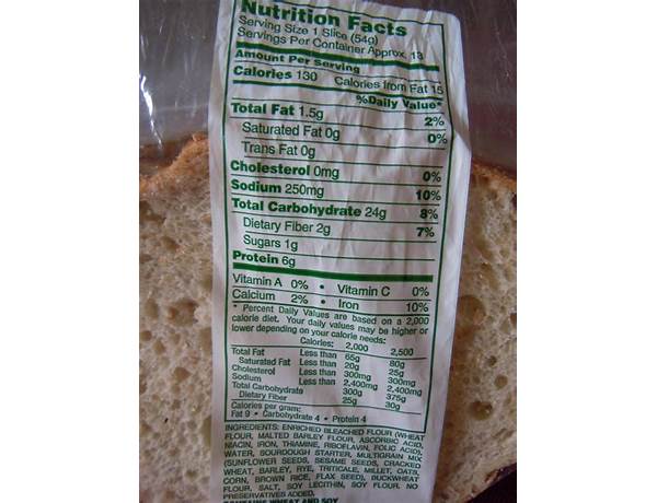 Wholemeal sourdough bread food facts