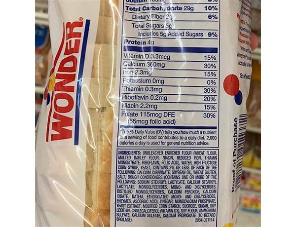 Wonder, enriched bread ingredients