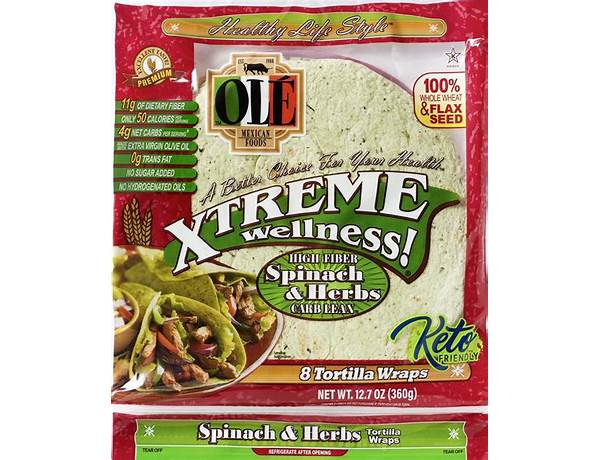 Xtreme wellness spinach and herb tortilla food facts