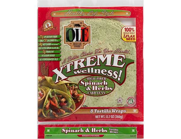 Xtreme wellness spinach and herb tortilla ingredients