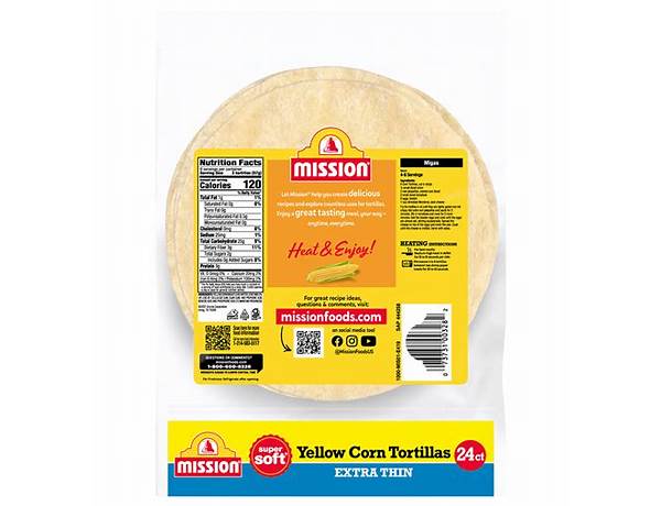 Yellow corn extra thin tortillas, yellow corn nutrition facts