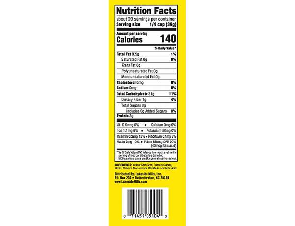 Yellow grits nutrition facts