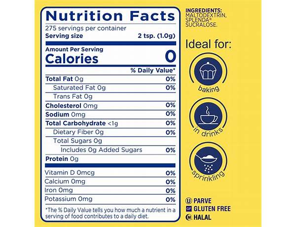 Zero calorie sucralose sweetener food facts