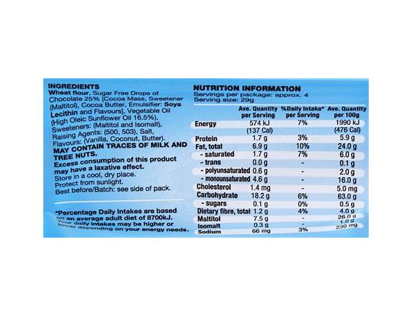 Zero sugar free chocolate wafer nutrition facts