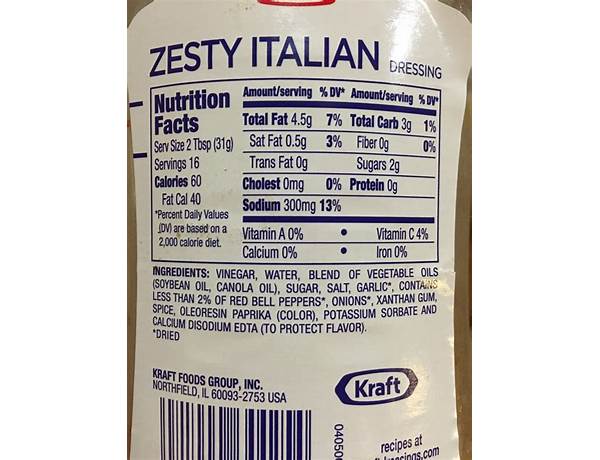 Zesty italian dressing food facts