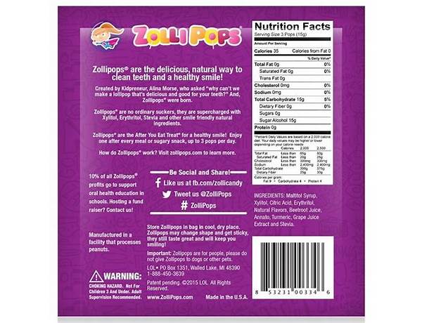 Zollipops ingredients